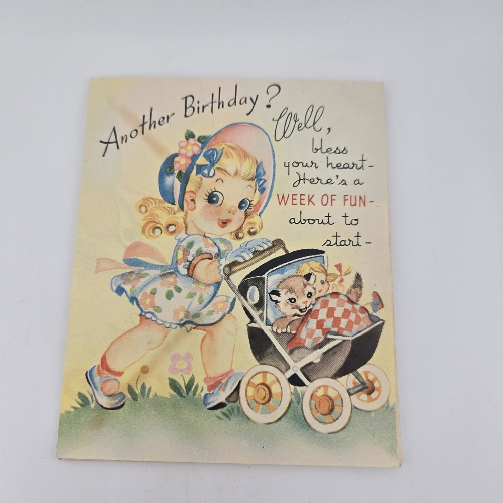 Vtg Expandable Baby Girl Happy Birthday Card